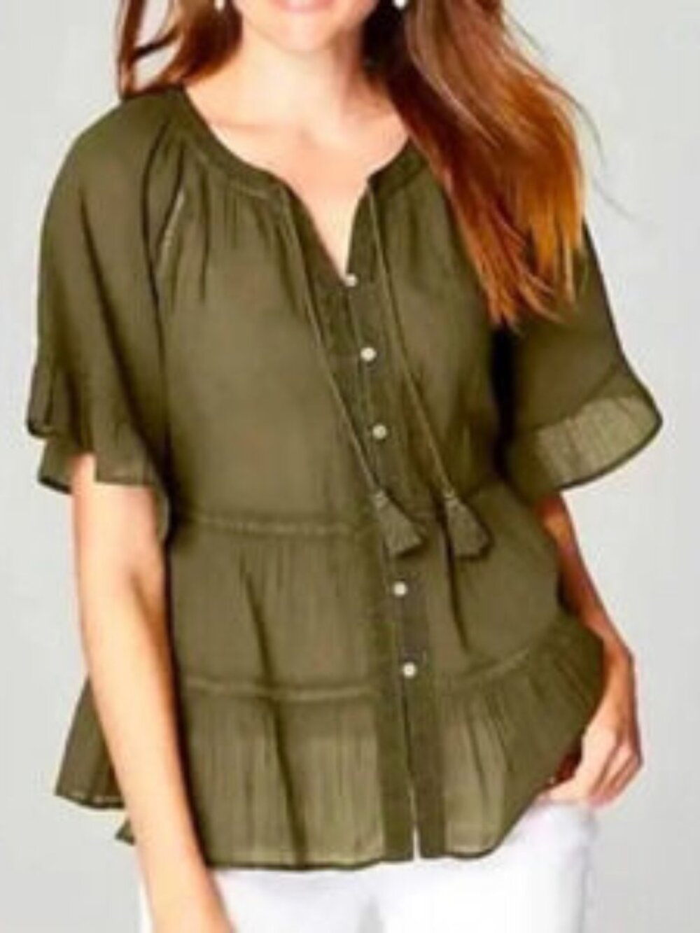J. Jill | Peasant Tier Boho Tassel Blouse